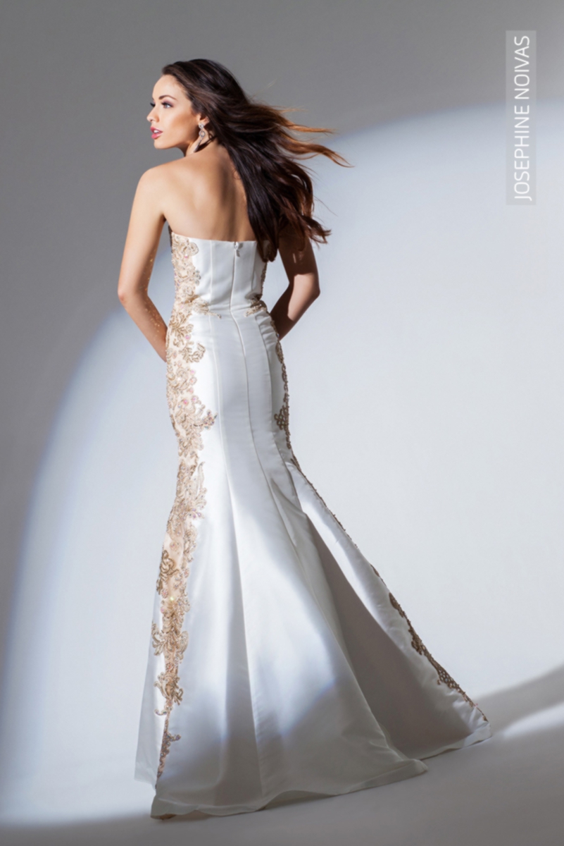 Vestido de Festa – Branco com dourado - Josephine Noivas