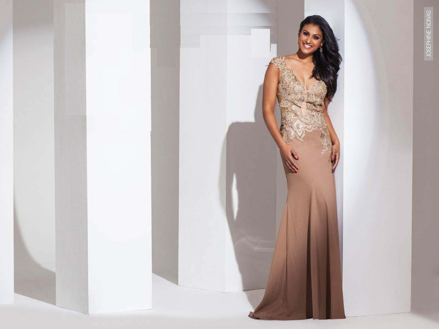 vestido de festa marrom longo